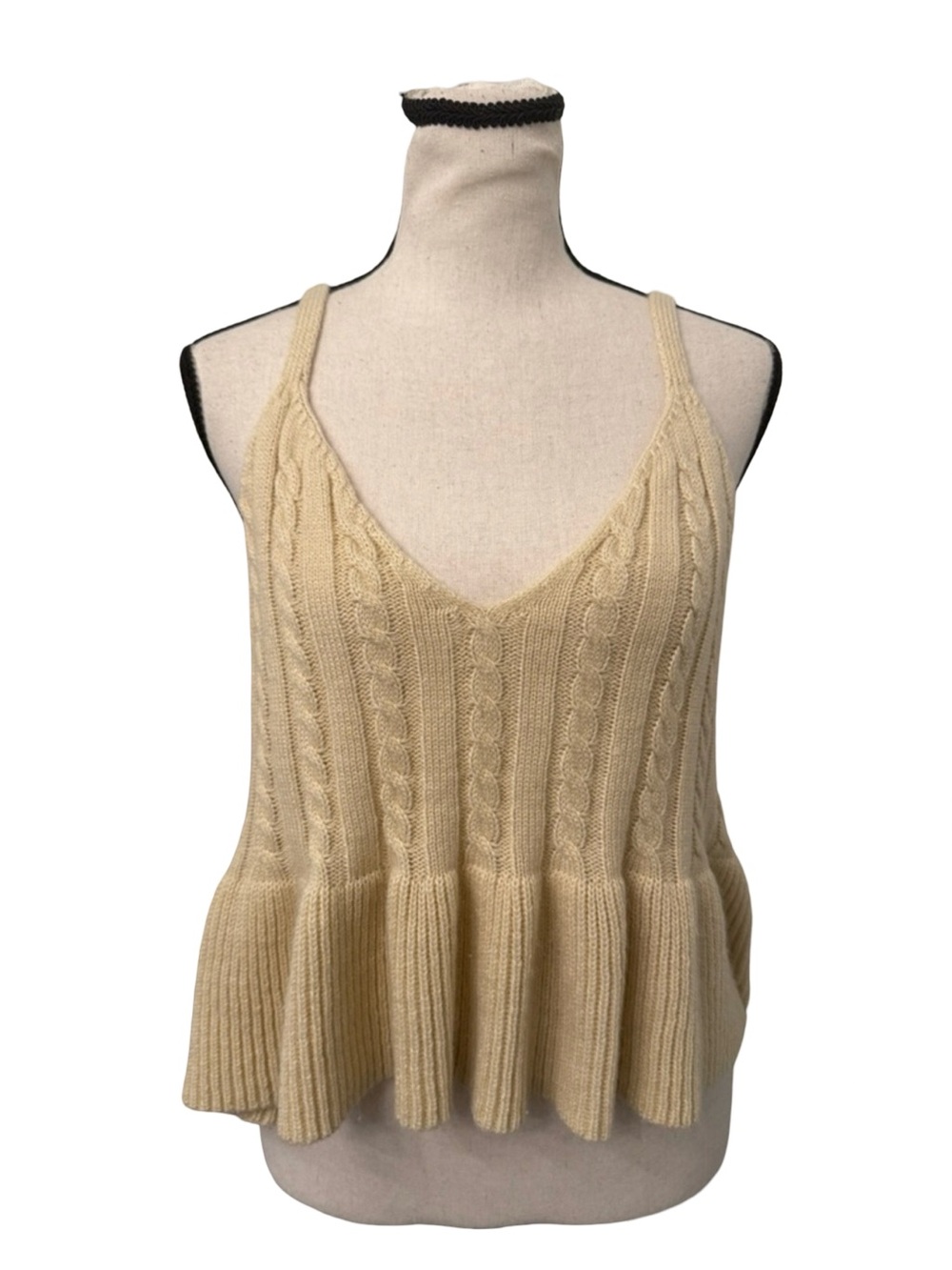 Lola May Knit Tank Top Womens Size 10 Cream Cable Knit Peplum Cami Coquette